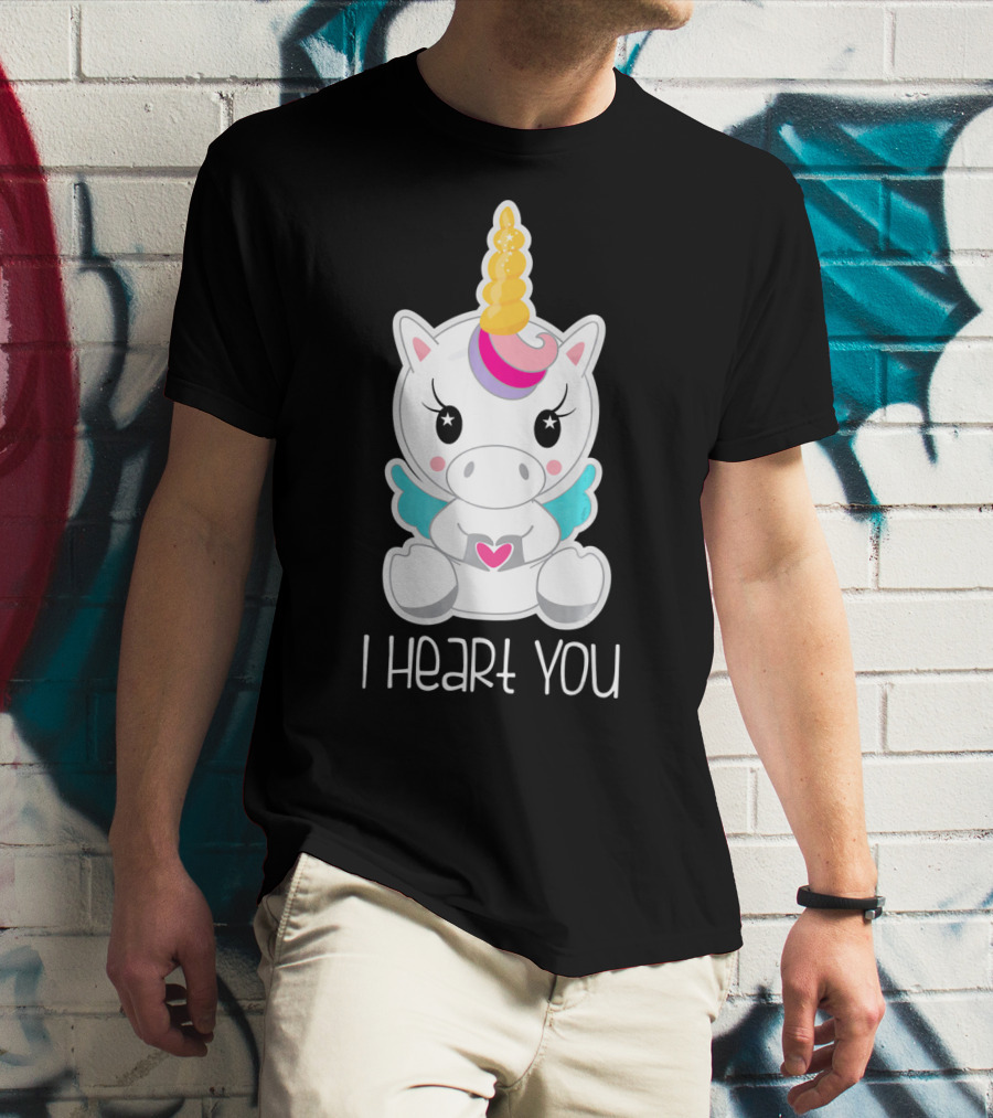 Kids Cute I Heart You Unicorn Hugging Adorable Kawaii T-Shirt