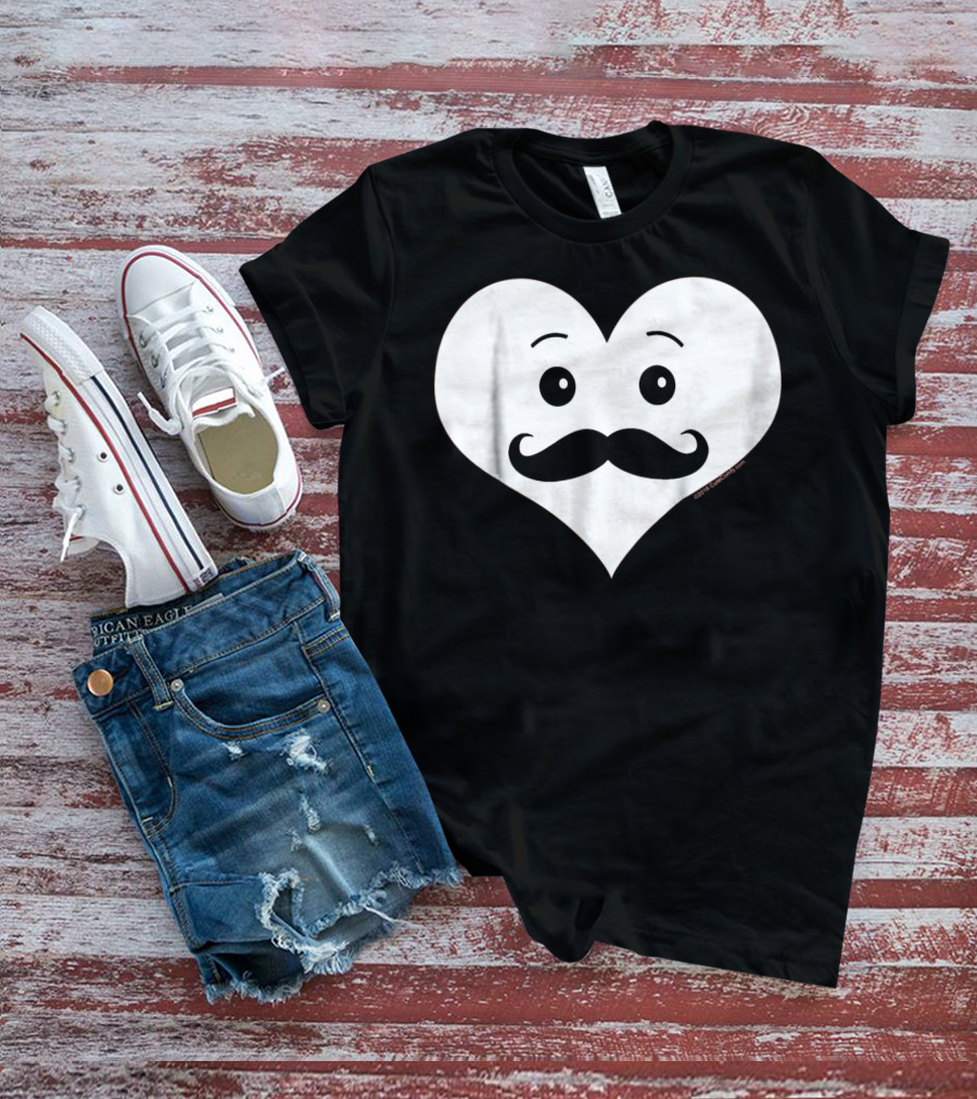 Kids Cute Smiley Heart Mustache Valentine T-Shirt
