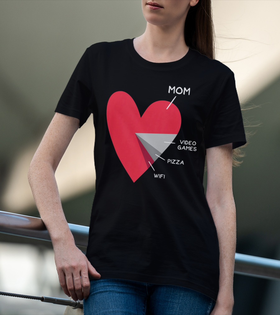 Mom Heart Video Games Pizza Wifi Pie Chart T-Shirt