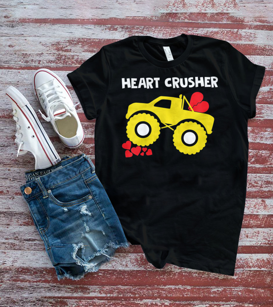Heart Crusher Monster Truck Valentine Kids T-Shirt