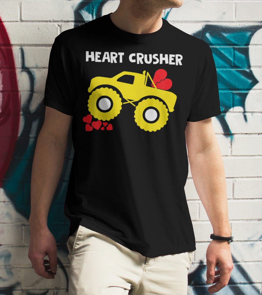 Heart Crusher Monster Truck Valentine Kids T-Shirt