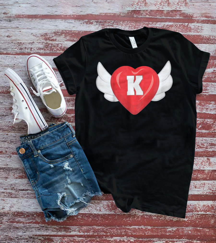 Kids Monogram K Red Heart With Wings T-Shirt