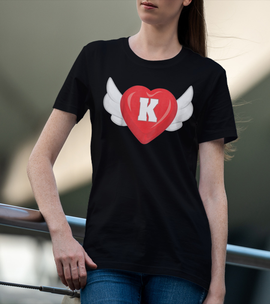 Kids Monogram K Red Heart With Wings T-Shirt
