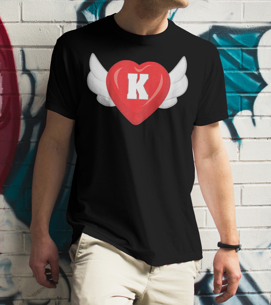 Kids Monogram K Red Heart With Wings T-Shirt