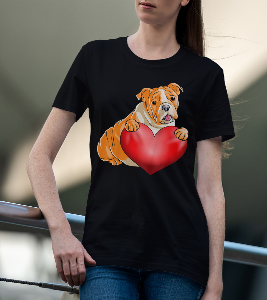 Kids Valentines Day Bulldog Heart Dog T-Shirt