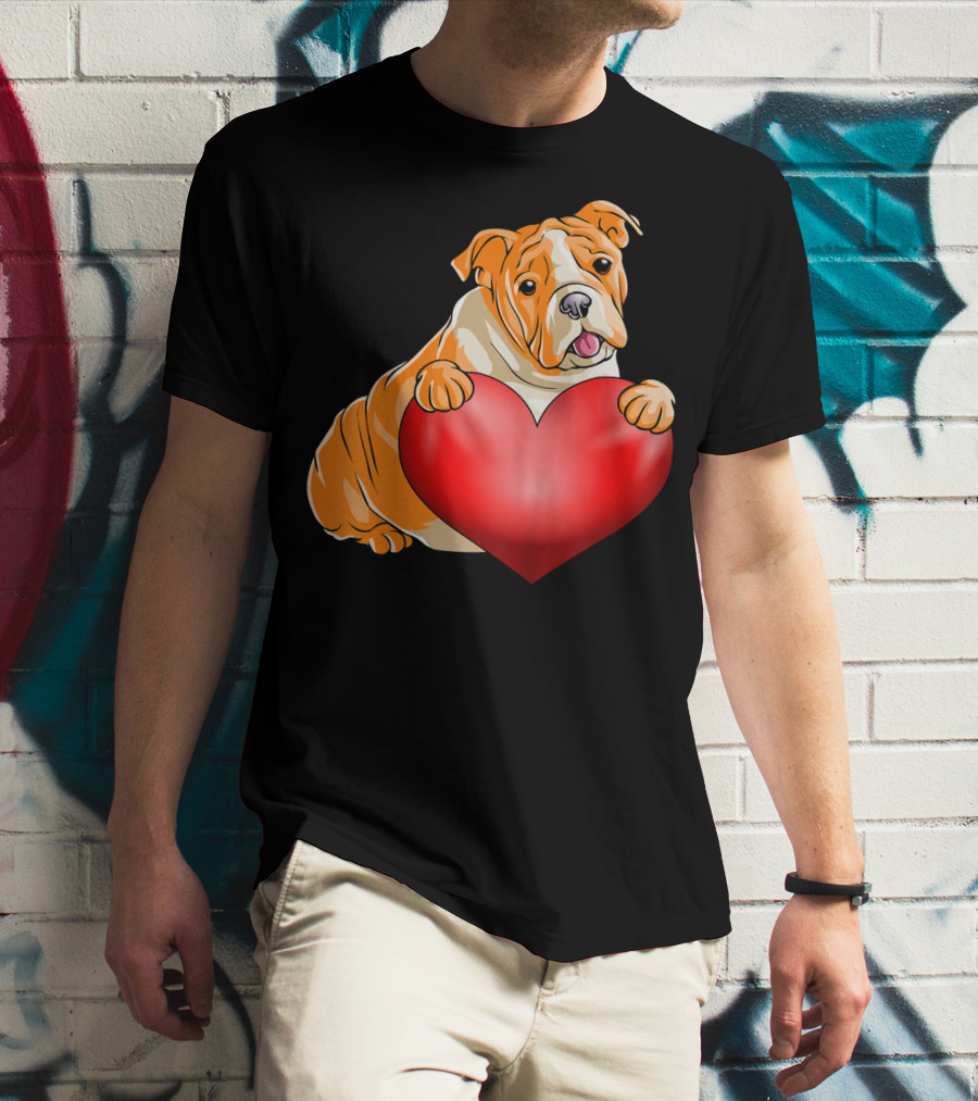 Kids Valentines Day Bulldog Heart Dog T-Shirt