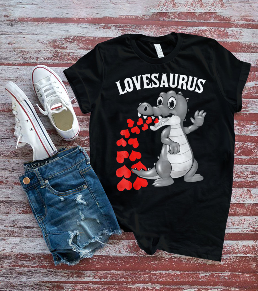LOVESAURUS Kids Valentines Day Dinosaur Hearts T-Shirt