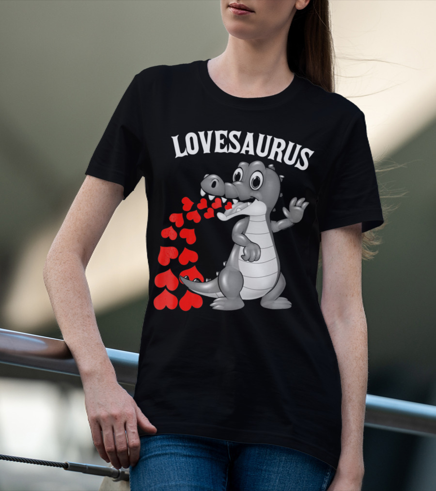 LOVESAURUS Kids Valentines Day Dinosaur Hearts T-Shirt