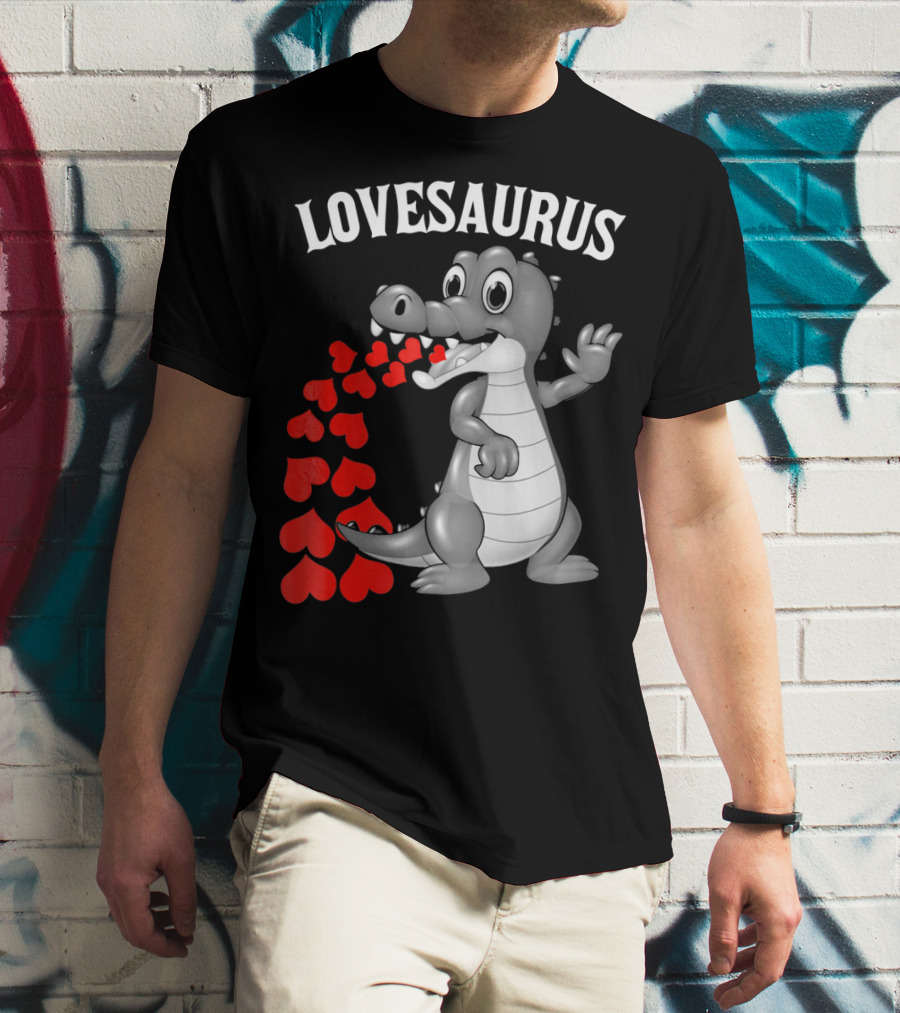 LOVESAURUS Kids Valentines Day Dinosaur Hearts T-Shirt