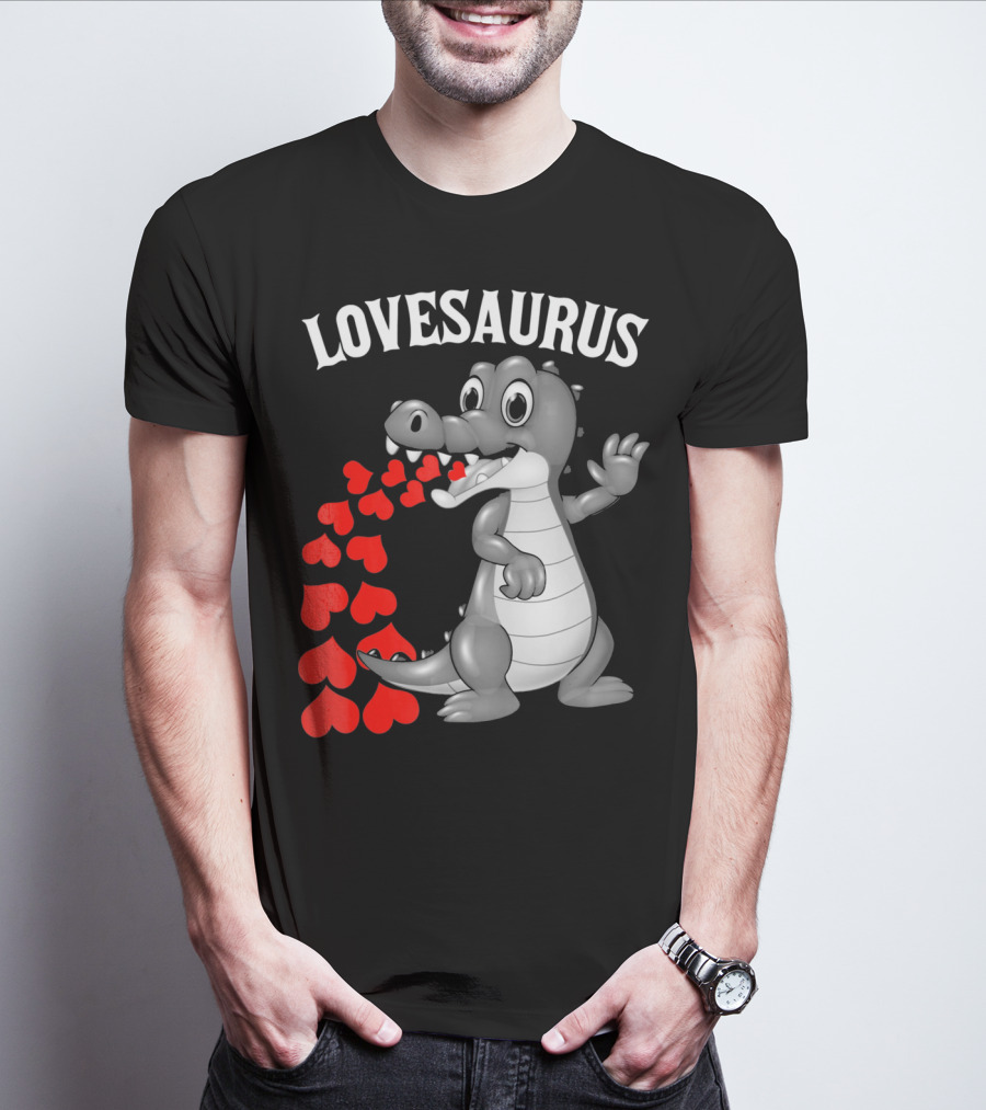 LOVESAURUS Kids Valentines Day Dinosaur Hearts T-Shirt
