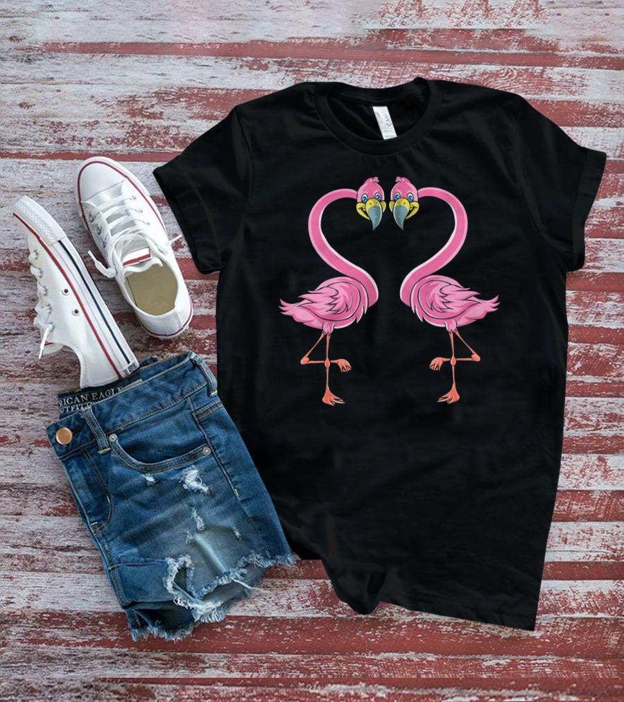 Kids Valentines Day Flamingo Heart T-Shirt