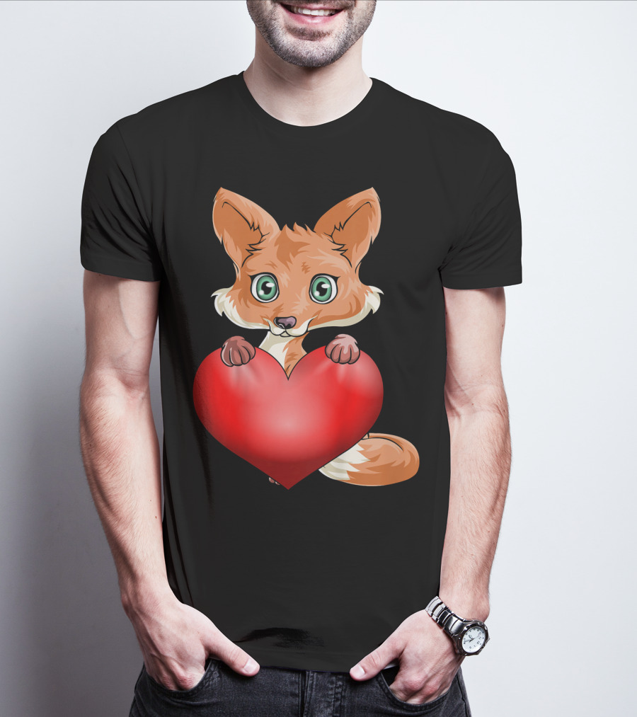 Cute Valentine's Day Fox Holding Heart T-Shirt