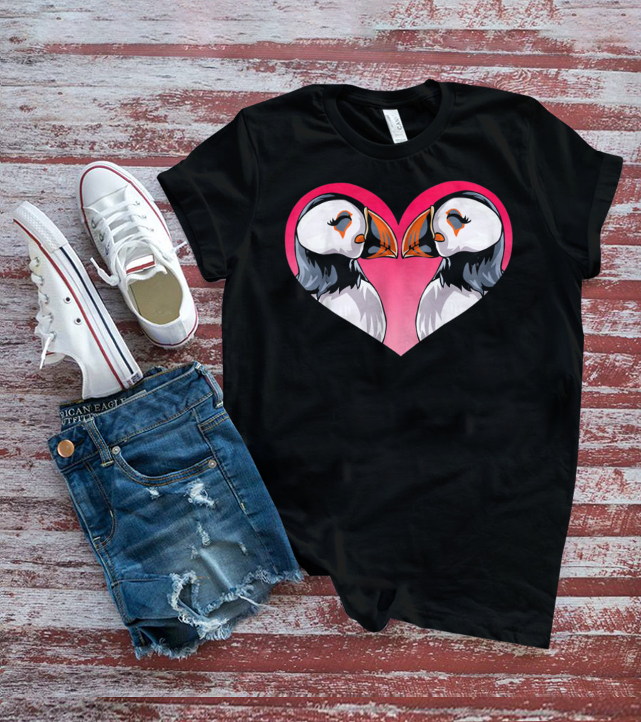 Valentines Day Puffin Heart Kids T-Shirt