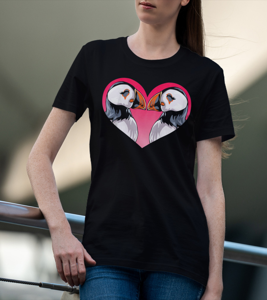 Valentines Day Puffin Heart Kids T-Shirt
