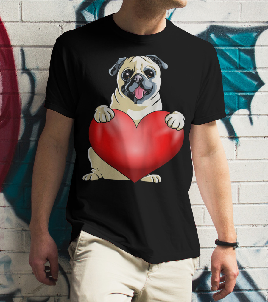 Kids Valentines Day Pug Dog Heart T-Shirt