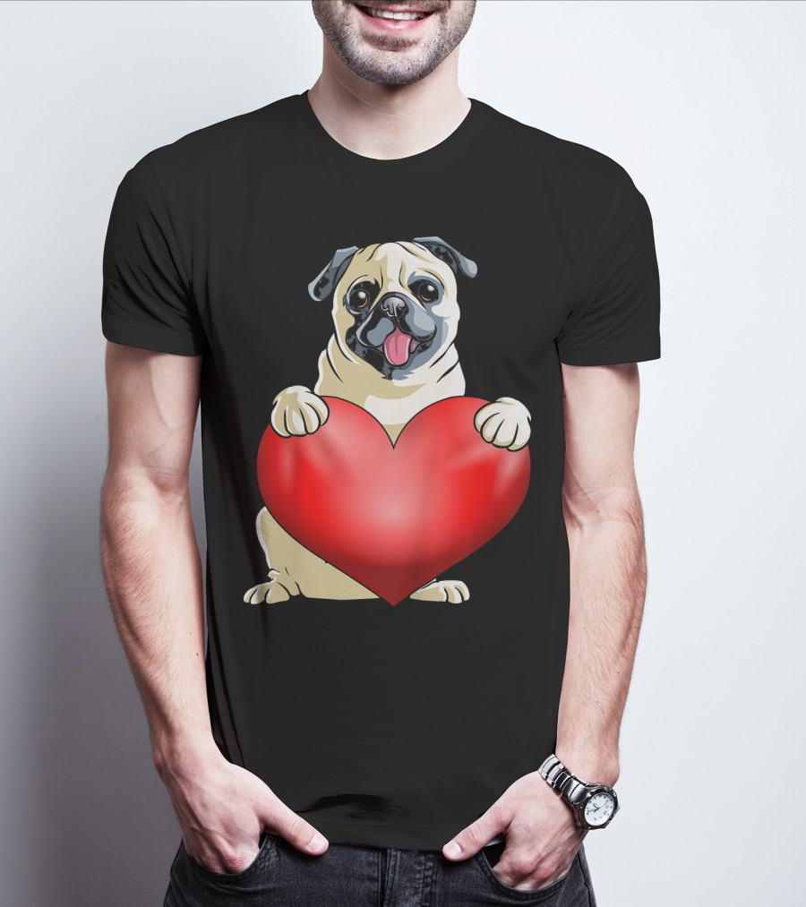 Kids Valentines Day Pug Dog Heart T-Shirt