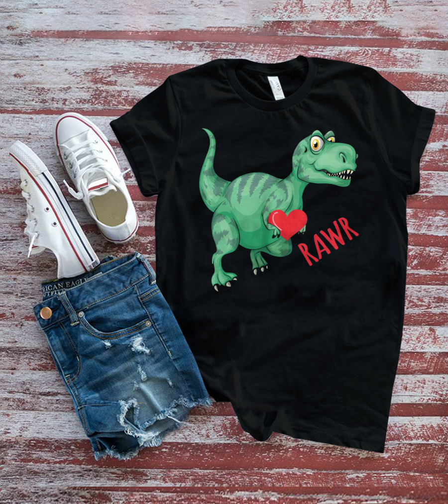Kids Valentines Day Toddler Dinosaur Holding Heart Rawr T-Shirt