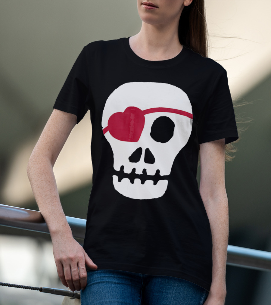 Kids Valentines Day Skull With Heart Eyepatch T-Shirt