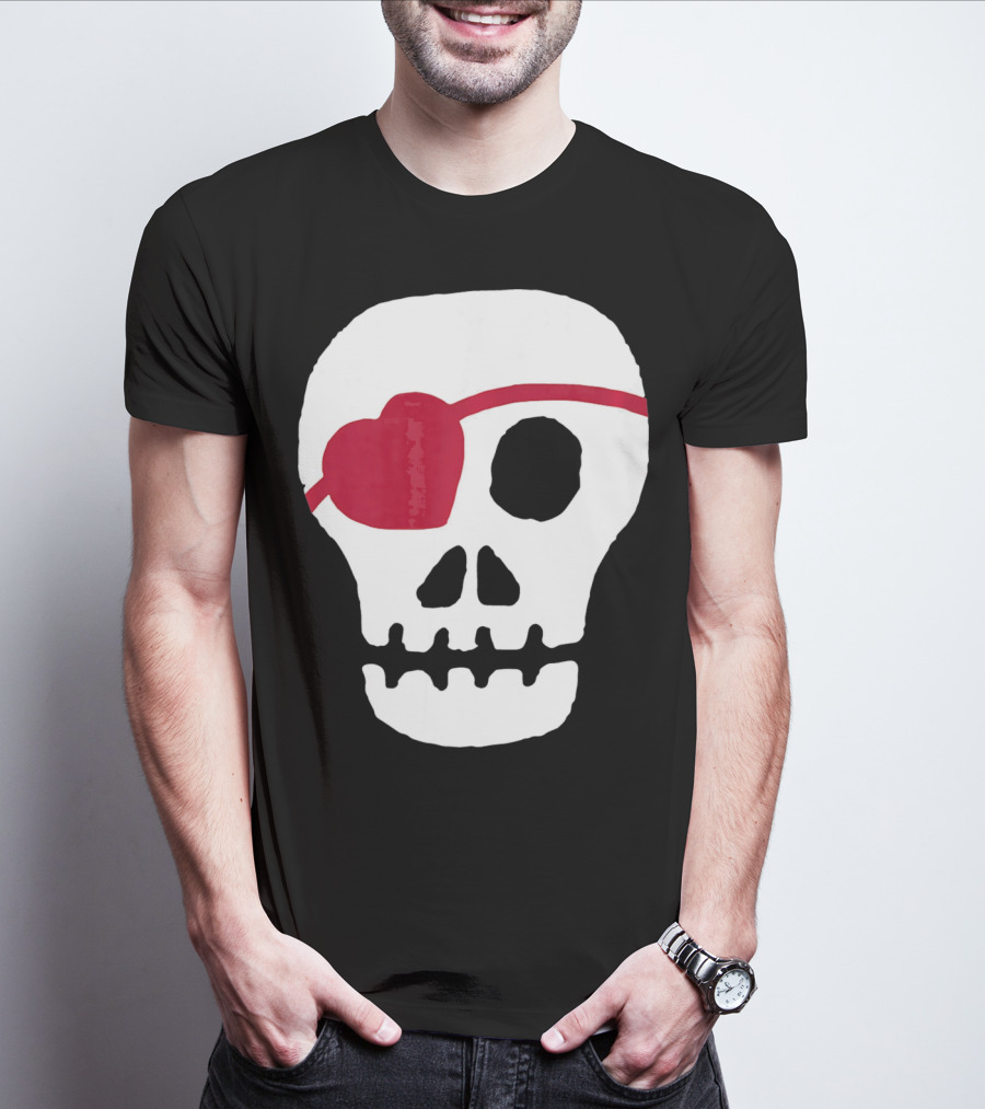 Kids Valentines Day Skull With Heart Eyepatch T-Shirt