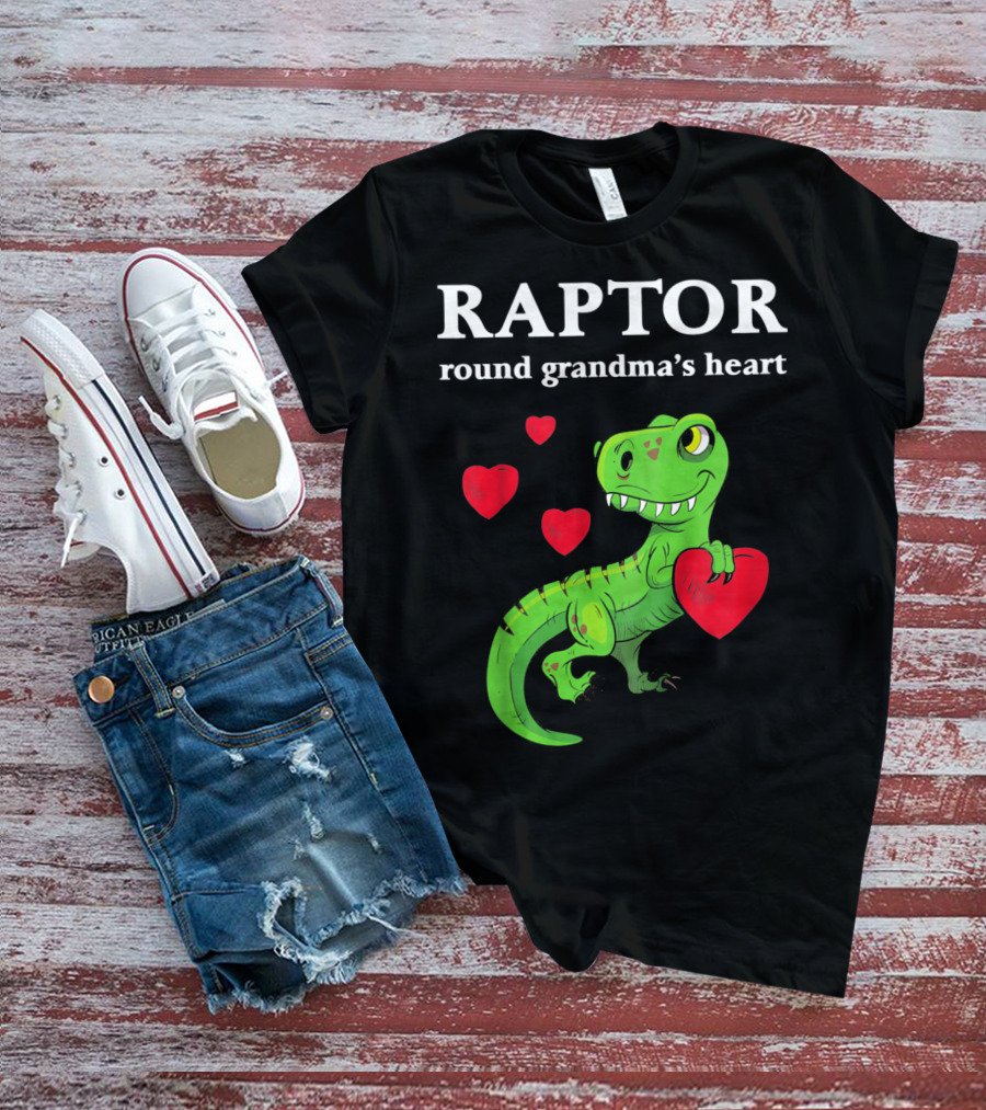Raptor Round Grandma's Heart Valentines Rex Dinosaur T-Shirt