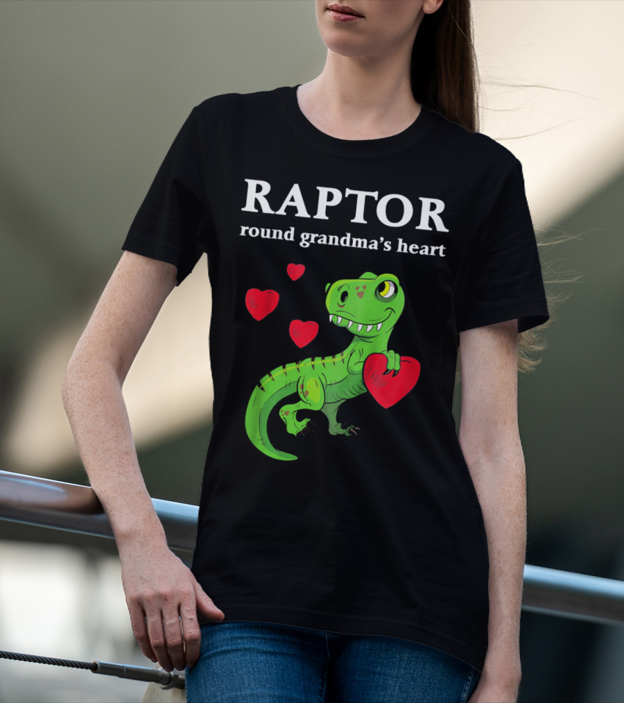 Raptor Round Grandma's Heart Valentines Rex Dinosaur T-Shirt