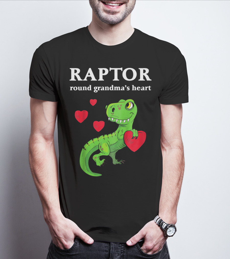 Raptor Round Grandma's Heart Valentines Rex Dinosaur T-Shirt