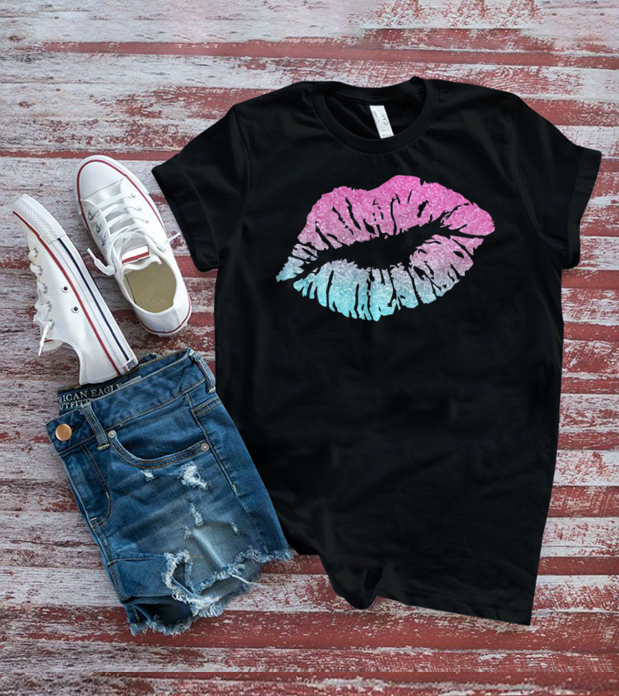 Kiss Lips Pink Blue Valentine Love T-Shirt