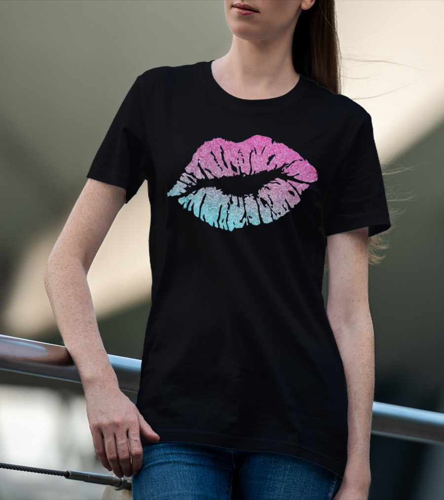 Kiss Lips Pink Blue Valentine Love T-Shirt