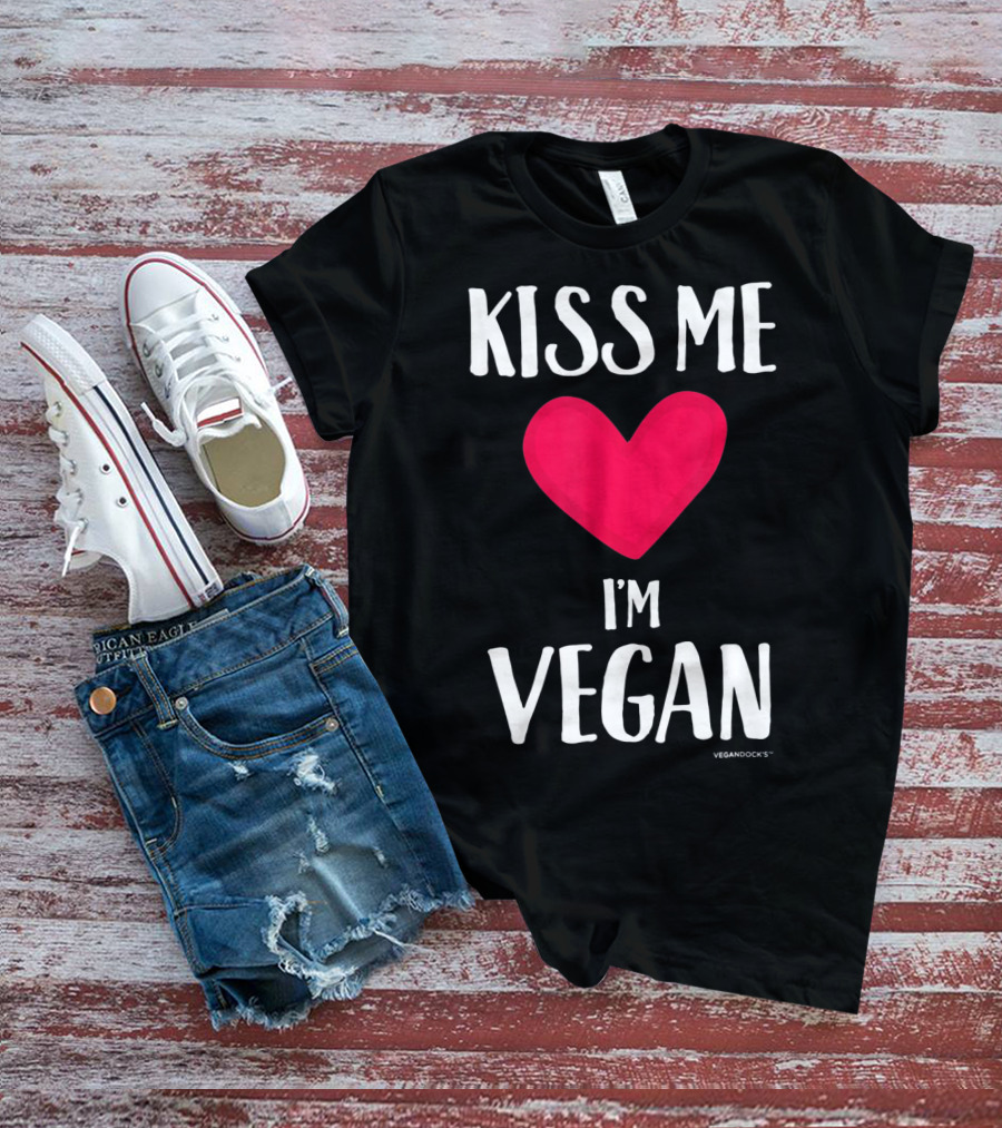 Kiss Me I'm Vegan Heart Valentine's Day Vegandocks T-Shirt