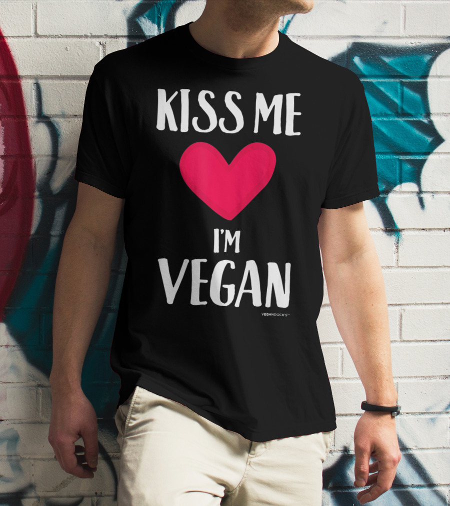 Kiss Me I'm Vegan Heart Valentine's Day Vegandocks T-Shirt