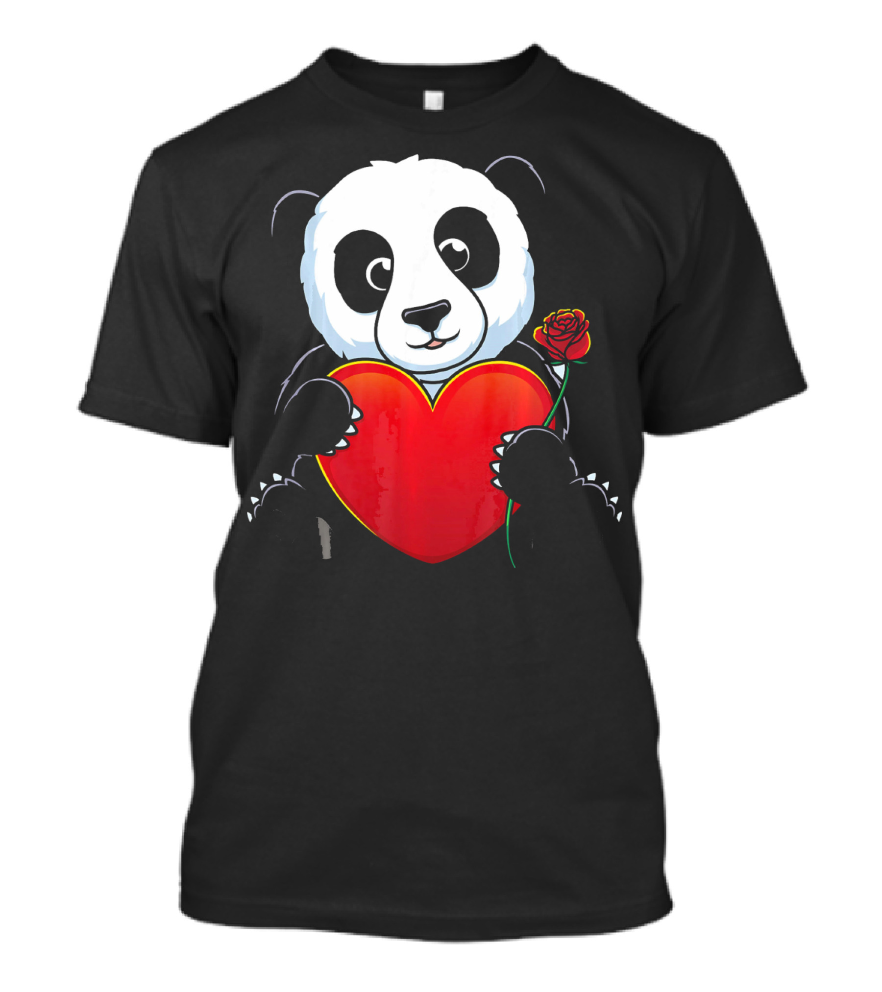 Panda Bear Holding Heart And Rose Valentines Day Love T-Shirt