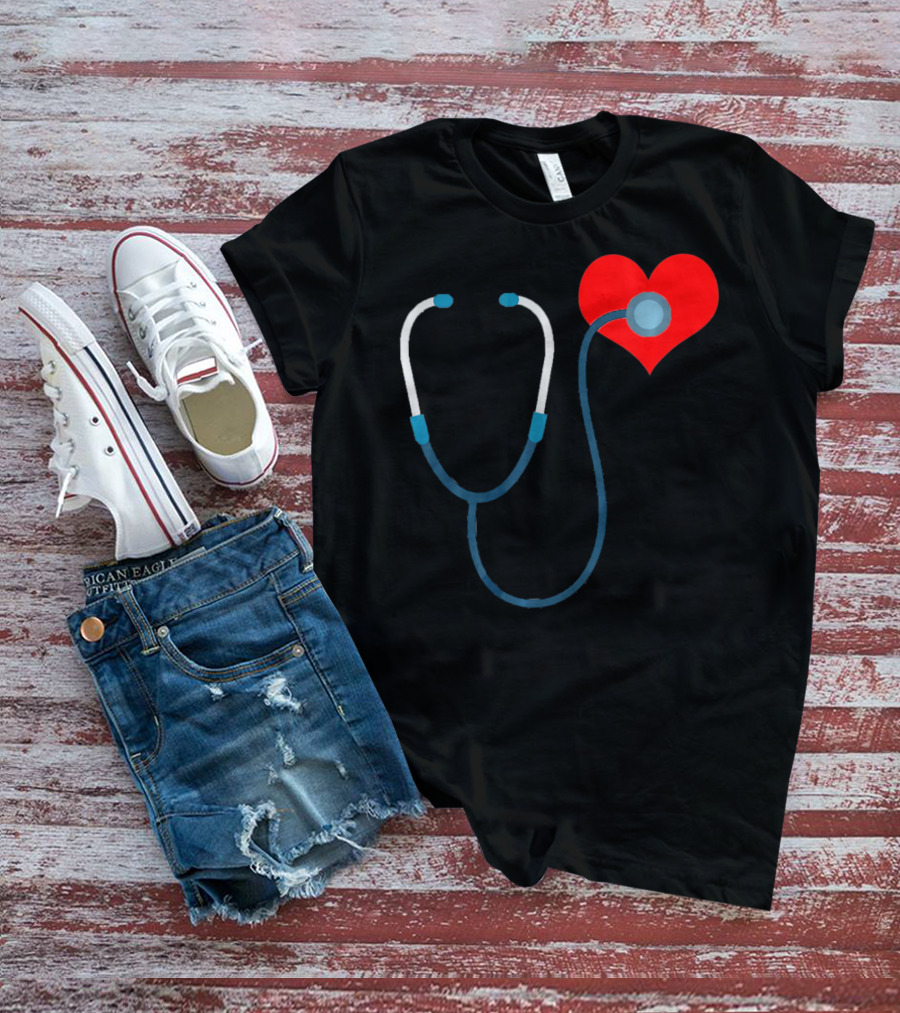 Nurse Valentine's Day Heart Stethoscope T-Shirt