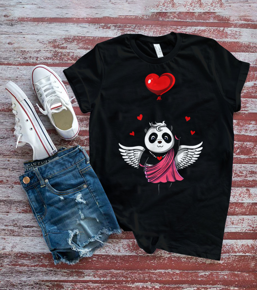 Panda Bear Cupid Valentines Day Love Balloon T-Shirt