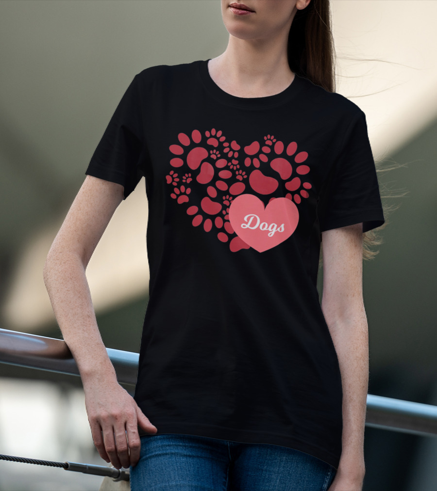 Paw Print Heart Dogs Mom And Pet T-Shirt
