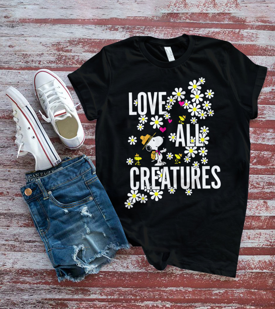 Peanuts Love All Creatures Valentine Snoopy With Flowers T-Shirt