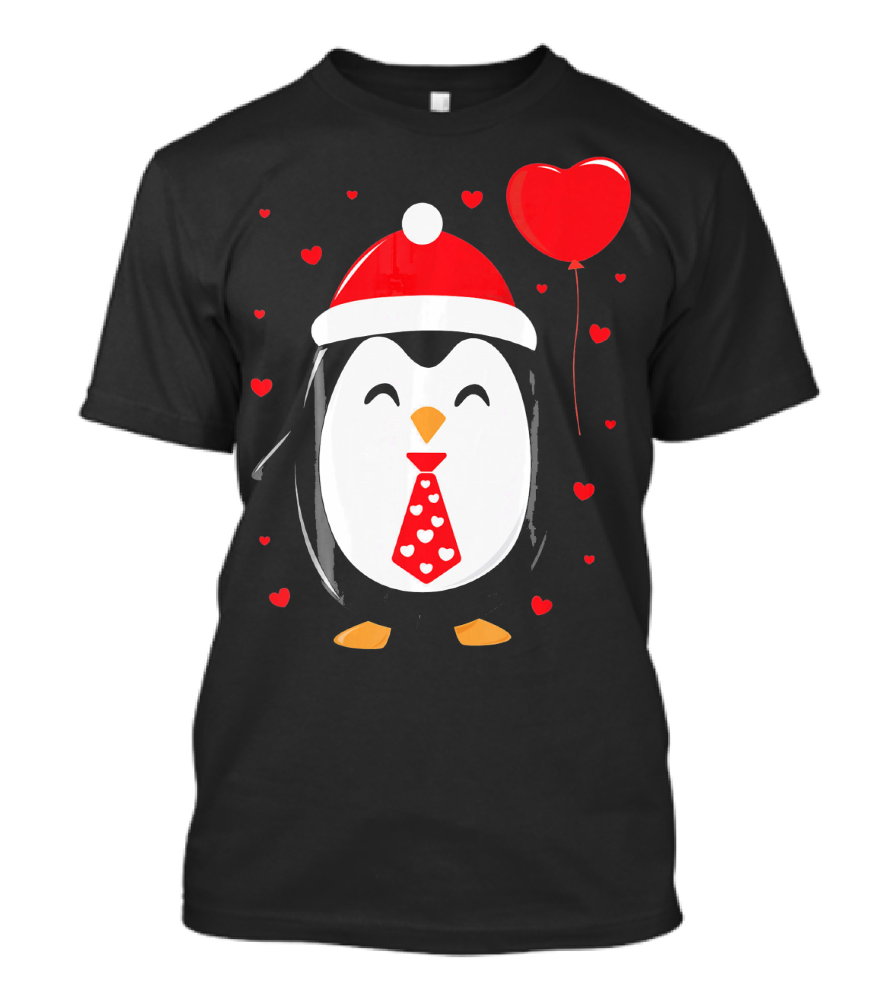 Penguin Valentines Day Heart Balloon Santa Hat And Hearts T-Shirt