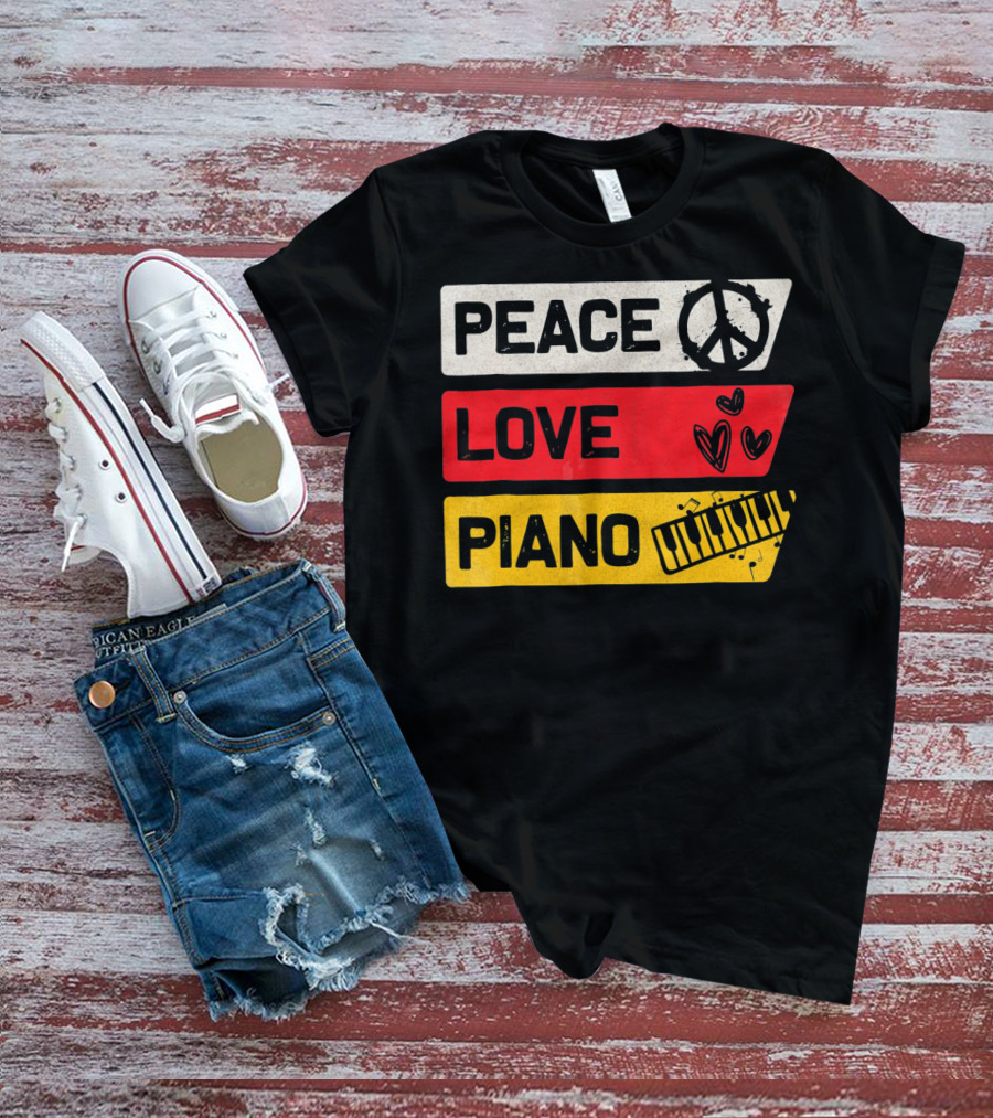 Peace Love Piano Music Peace Sign Keyboard T-Shirt