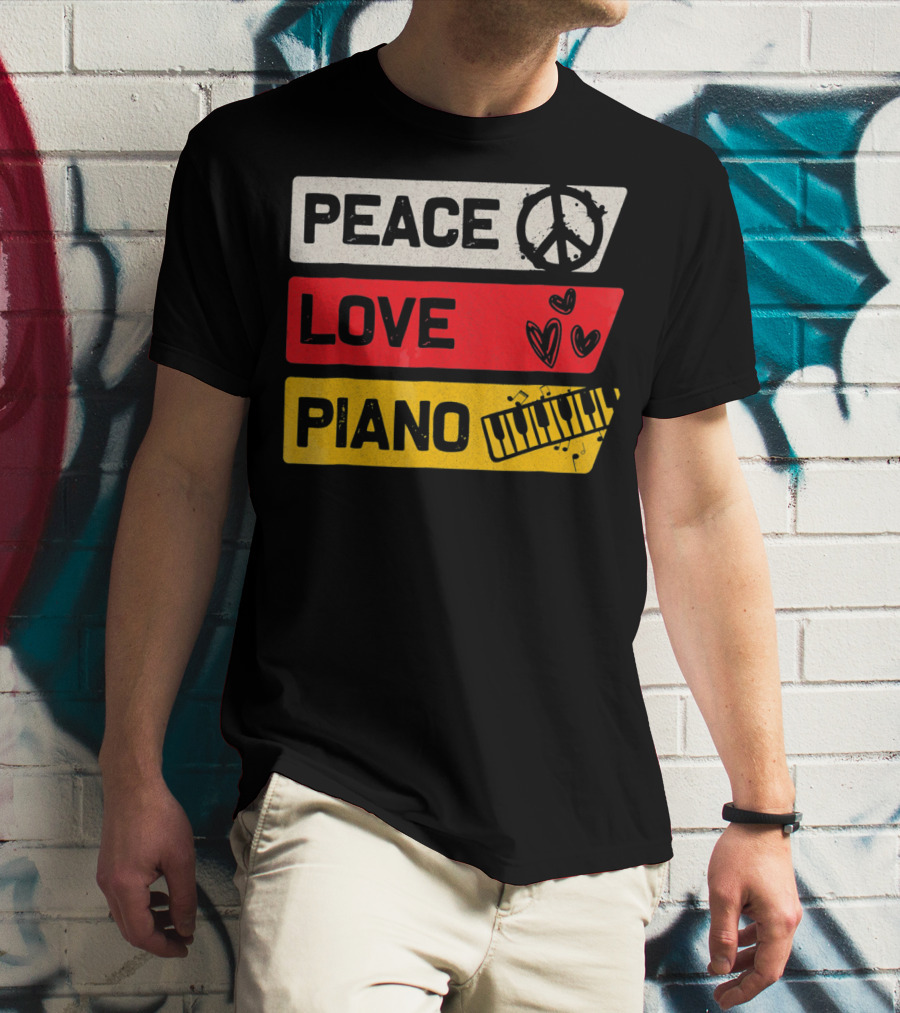 Peace Love Piano Music Peace Sign Keyboard T-Shirt