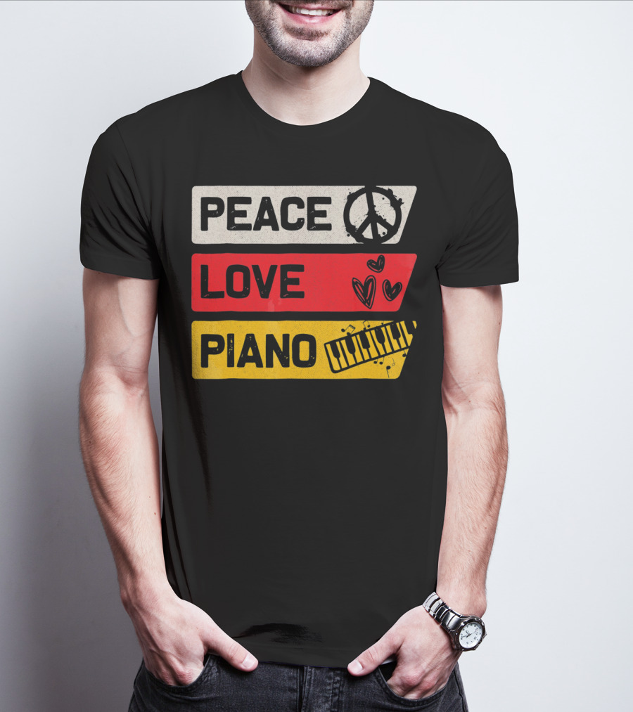 Peace Love Piano Music Peace Sign Keyboard T-Shirt
