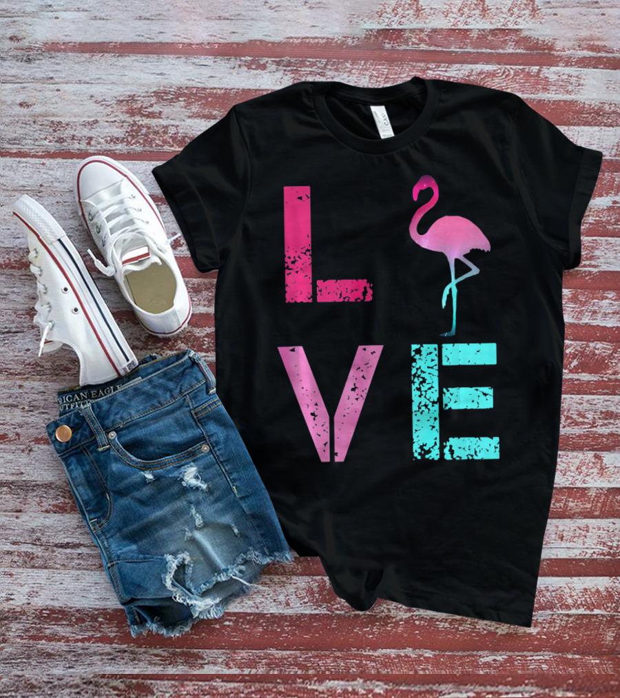 LOVE Pink Flamingos Valentine T-Shirt