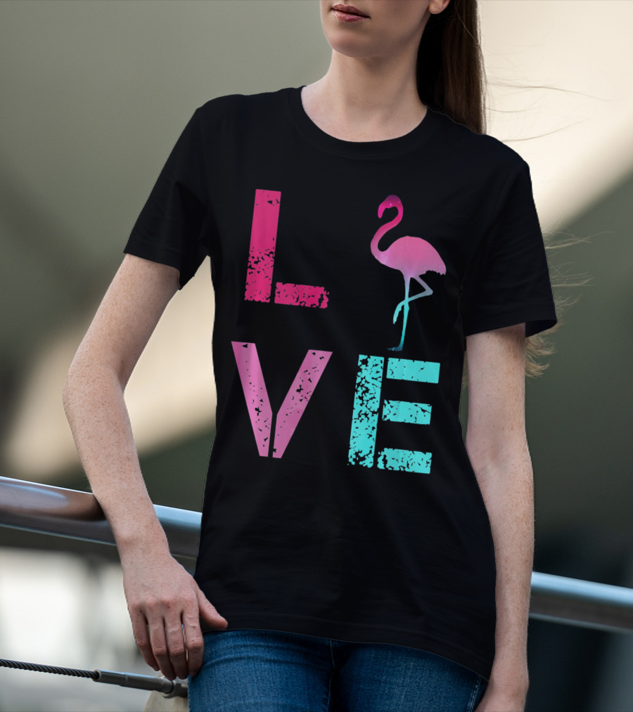 LOVE Pink Flamingos Valentine T-Shirt