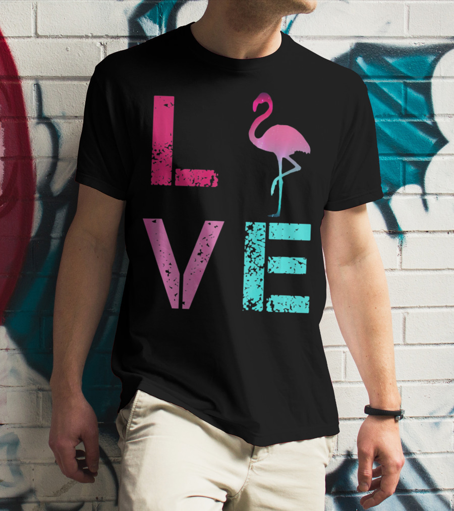 LOVE Pink Flamingos Valentine T-Shirt