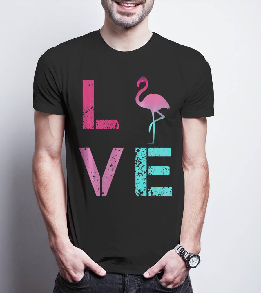 LOVE Pink Flamingos Valentine T-Shirt
