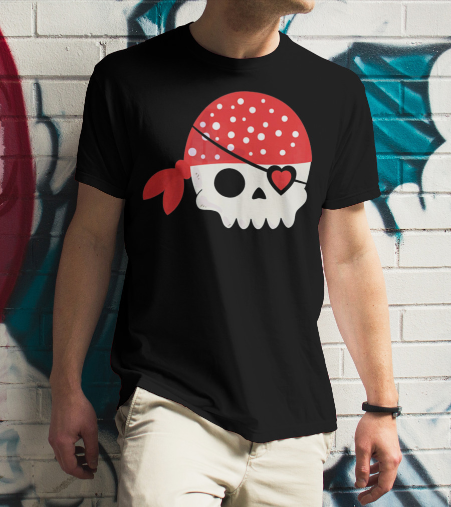 Pirate Skull With Heart Eyepatch I Steal Hearts Valentines T-Shirt