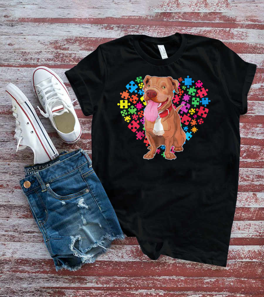 Pitbull Dog Heart Puzzle Valentine T-Shirt