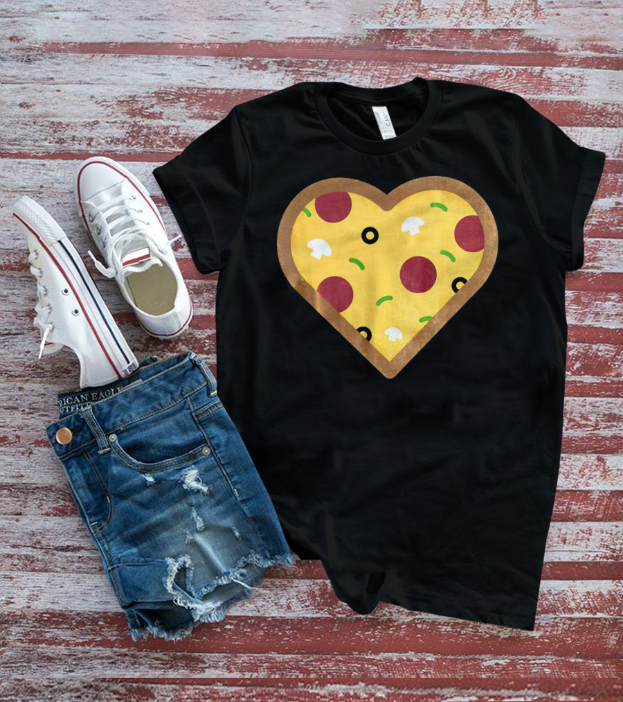 Pizza Heart Toppings Punny Pepperoni Olive Mushroom T-Shirt
