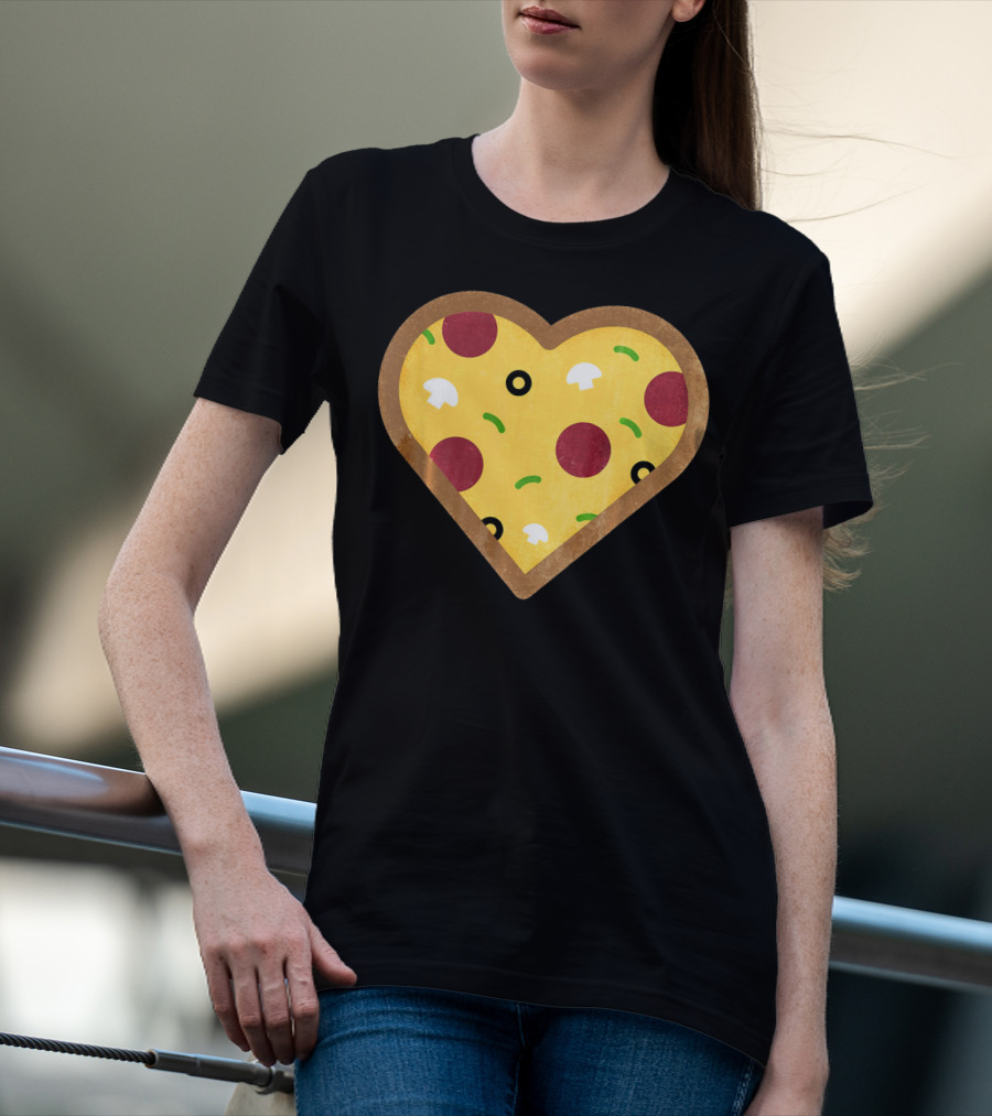 Pizza Heart Toppings Punny Pepperoni Olive Mushroom T-Shirt
