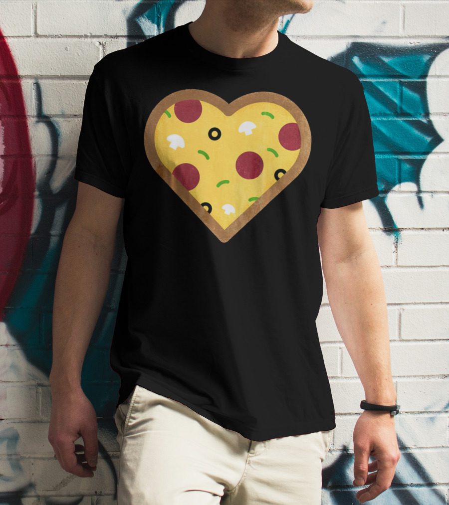 Pizza Heart Toppings Punny Pepperoni Olive Mushroom T-Shirt