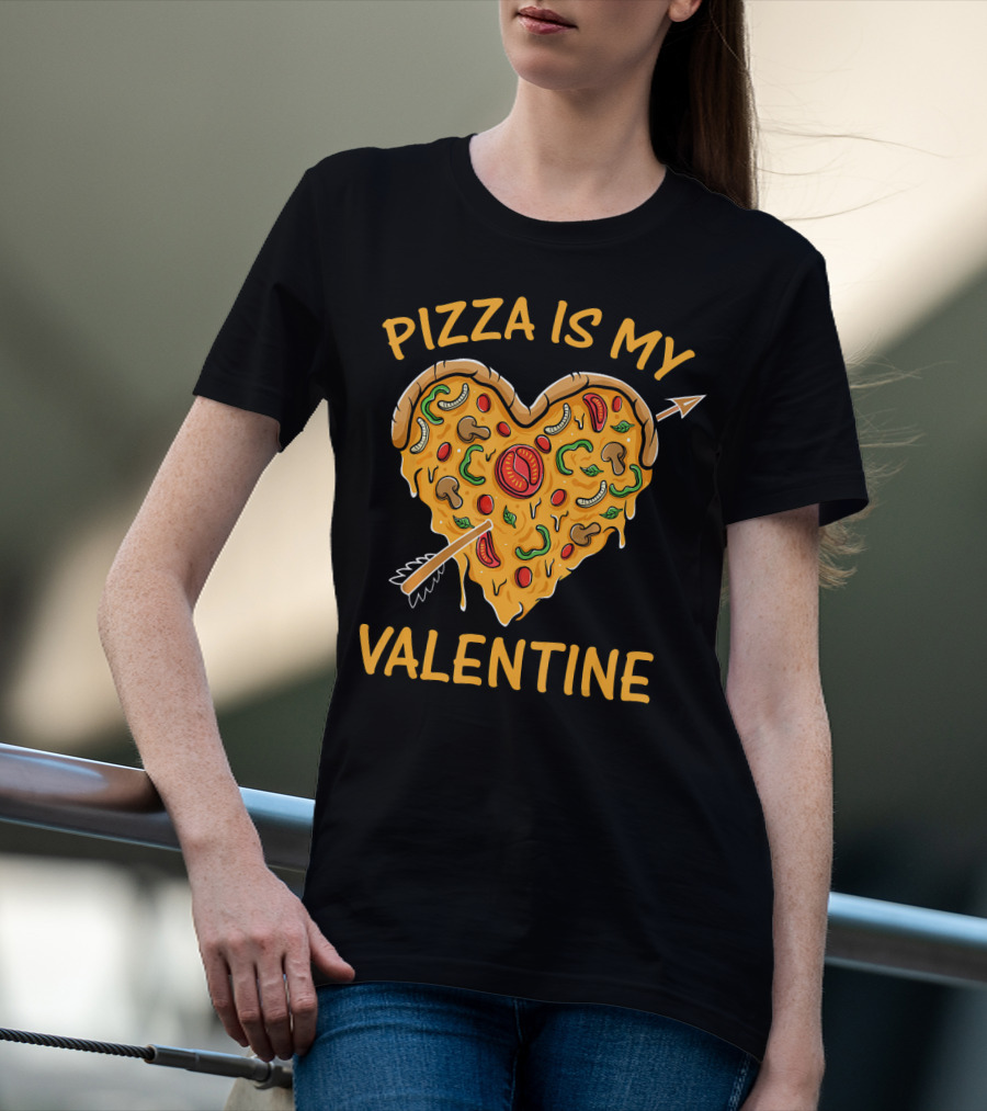 Pizza Is My Valentine Heart-Shaped Cheese Arrow Valentine's Day T-Shirt