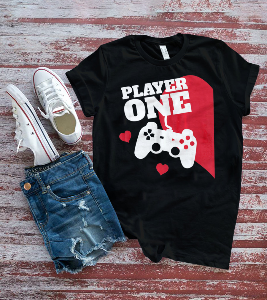 Player One Valentines Day Gamer Controller Hearts T-Shirt